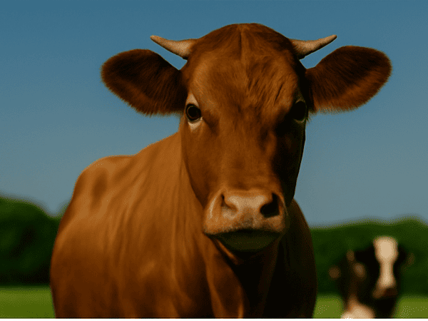 Close-up image of a healthy Holstein dairy cow in a green pasture