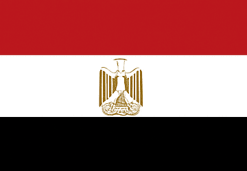 National flag of Egypt with red, white, and black horizontal stripes and a golden eagle emblem.