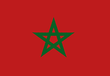 National flag of Morocco with a red background and green five-pointed star in the center.