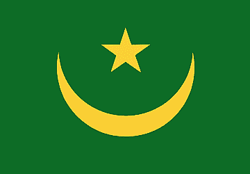 National flag of Mauritania with green field, golden crescent and star, and red borders.